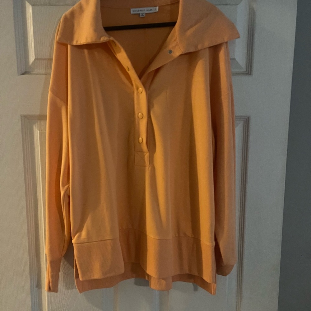 Sincerely Jules Peach Button-Front Pullover Sweatshirt